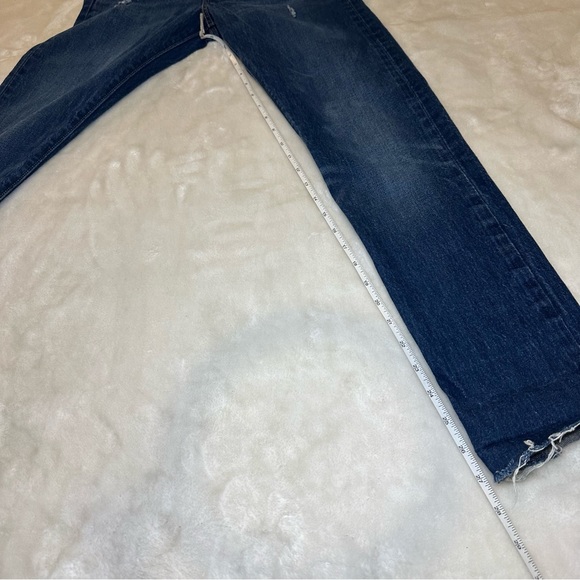 Levi's 501 Original Fit High Waist Distressed Raw Hem Dark Denim Jeans Size 25 - Picture 11 of 16